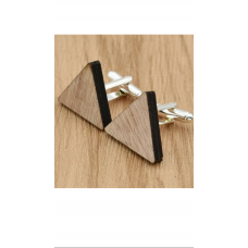 Manchetknopen zilverkleur en hout ''Driehoek''